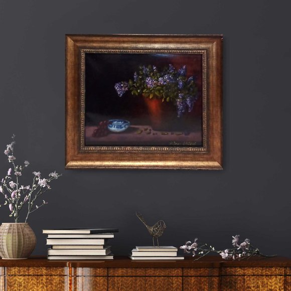 Lilacs Framed Original Still Life Oil Panting 16 x 20 Canvas